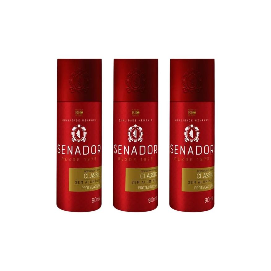 Senador Desodorante Spray Classic 90ml - Kit C / 3un