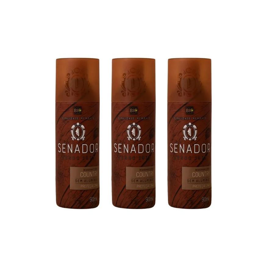 Senador Desodorante Spray Country 90ml - Kit C / 3un