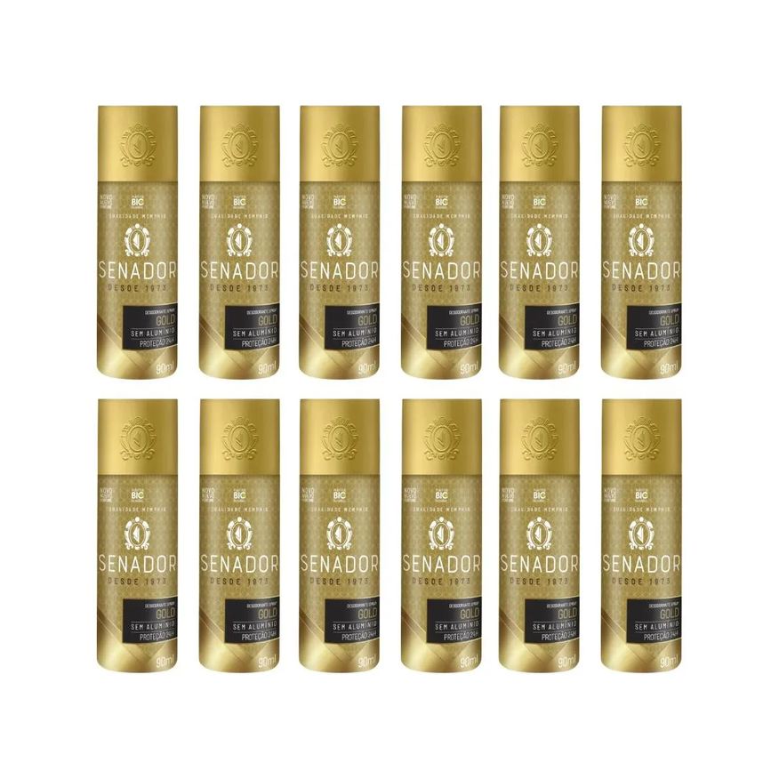 Senador Desodorante Spray Gold 90ml - Kit C / 12un