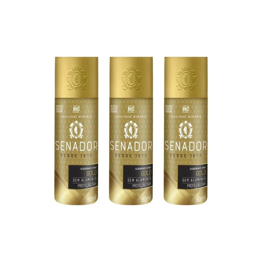 Senador Desodorante Spray Gold 90ml - Kit C / 3un