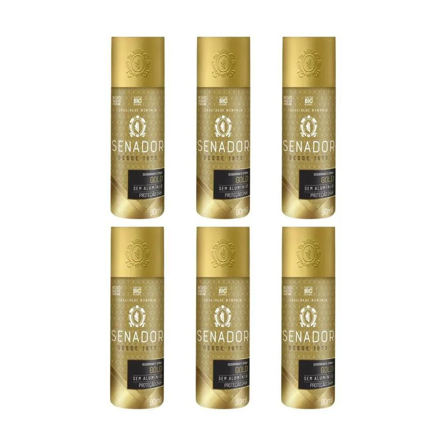Senador Desodorante Spray Gold 90ml - Kit C / 6un