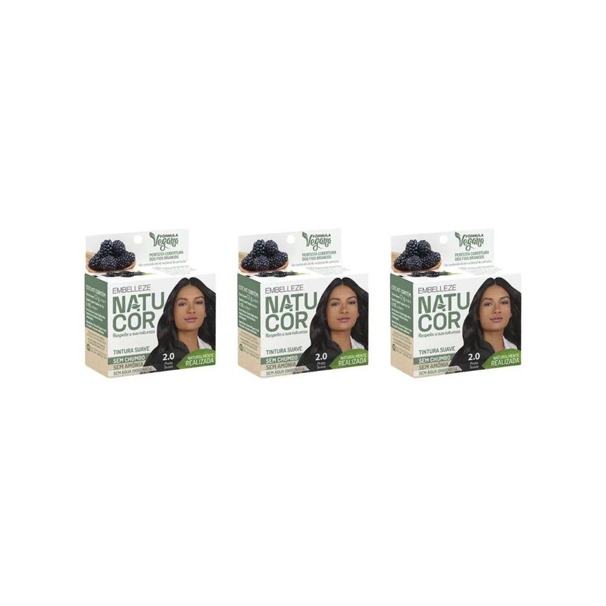 Natucor Coloraçao 2.0 Preto Suave - Kit C / 3un
