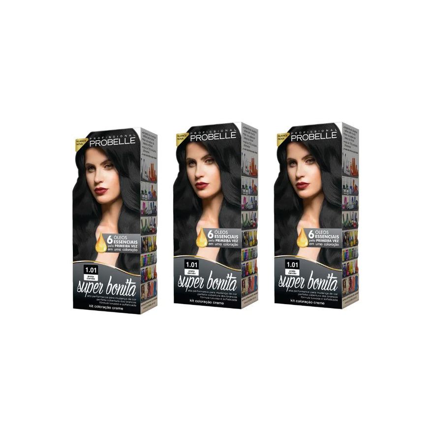Probelle Coloraçao Super Bonita 1.01 Preto Carvao - Kit C / 3un