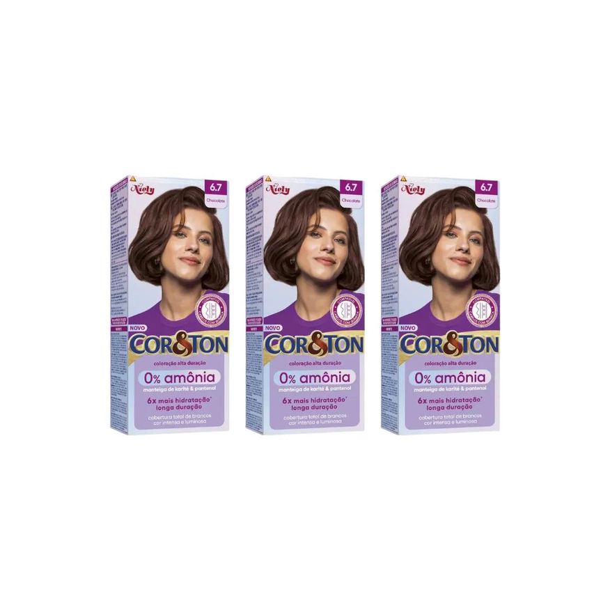 Cor&ton Coloraçao sem Amonia 6.7 Chocolate - Kit C / 3un