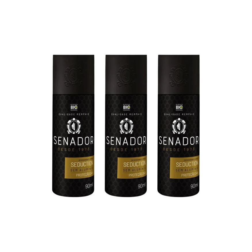 Senador Desodorante Spray Seduction 90ml - Kit C / 3un