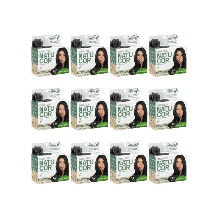 Natucor Coloraçao 1.01 Preto Carvao - Kit C / 12un
