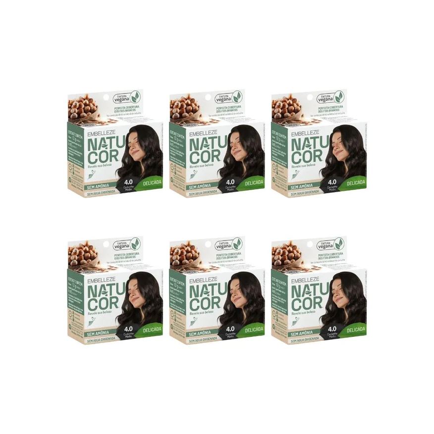 Natucor Coloraçao 4.0 Castanho Medio - Kit C / 6un