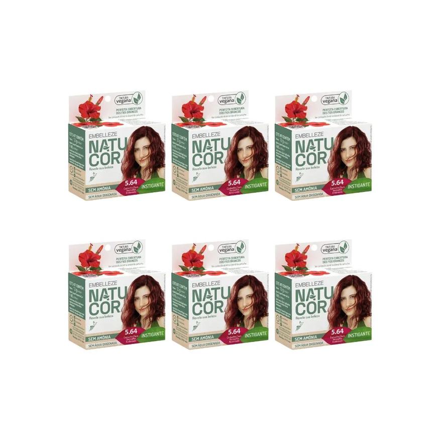 Natucor Coloraçao 5.64 Cast Claro Vermelho Acob - Kit C / 6un