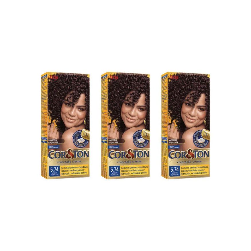 Cor&ton Coloraçao 5.74 Marrom Acobreado 50g - Kit C / 3