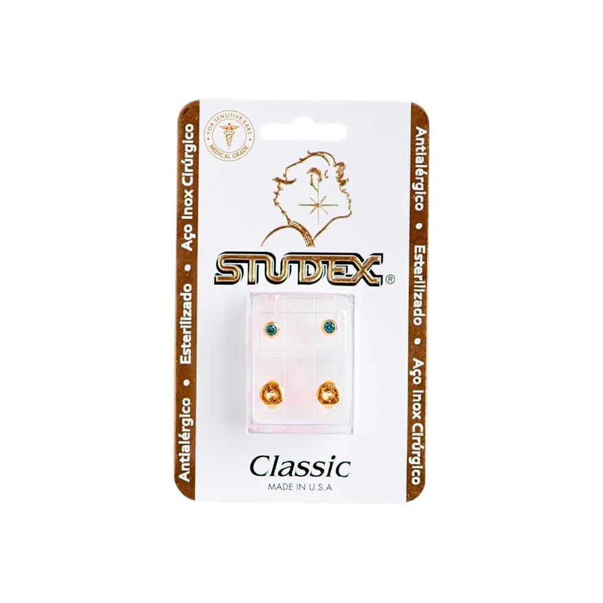 Studex Brinco Antialérgico Classic Azul Médio Dourado - 1 Par