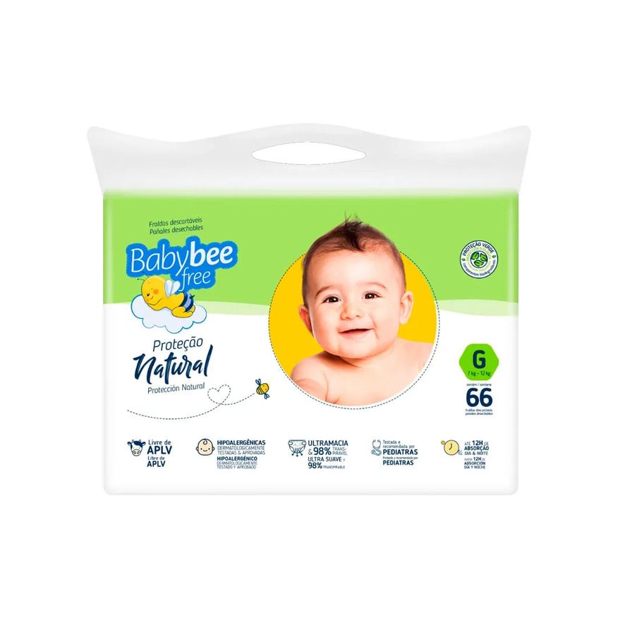 Natura Fralda Baby Bee Free Tamanho G Protecao Natural Com 66 Unidades