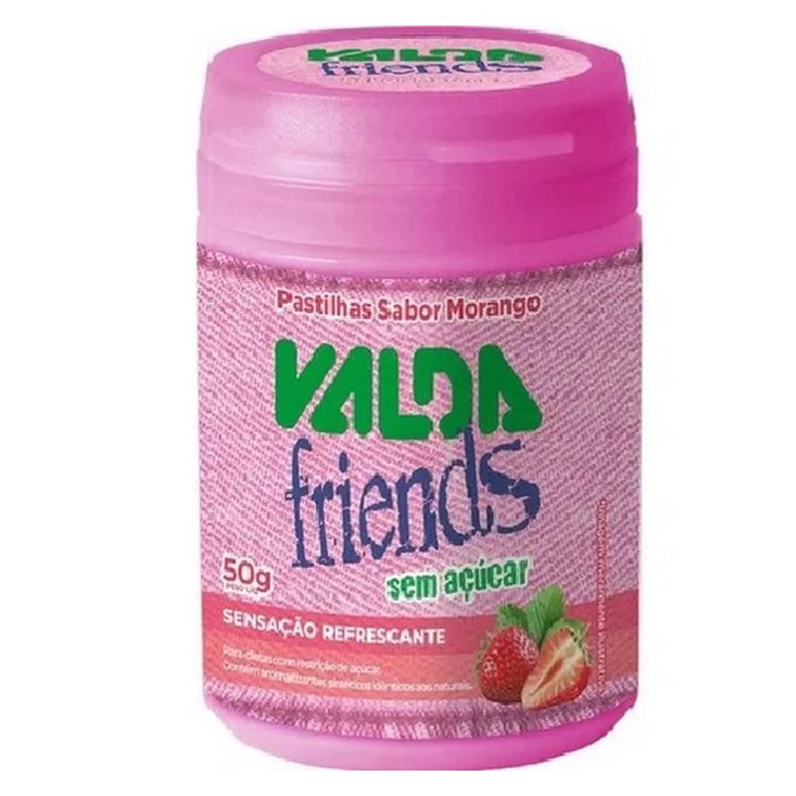 Friends Valda Pastilha de Mentol Sabor Morango sem Açúcar Caixa com 6 Potes de 50g