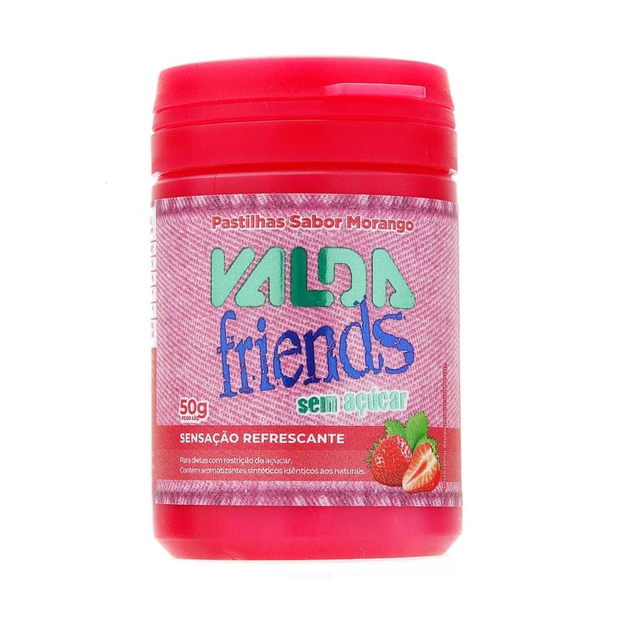 Friends Valda Pastilha de Mentol Sabor Morango sem Açúcar Caixa com 6 Potes de 50g