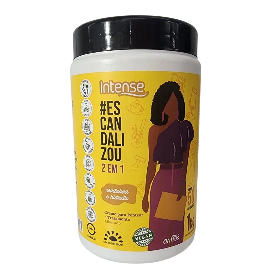 Griffus Creme para Pentear e Tratamento 2 em 1 Revitaliza e Hidrata Vegano #escandalizou Intense 1kg