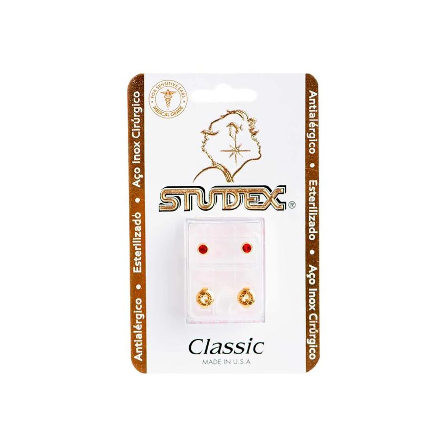 Studex Brinco Antialérgico Classic Bezel Médio Vermelho com Dourado 1 unidade