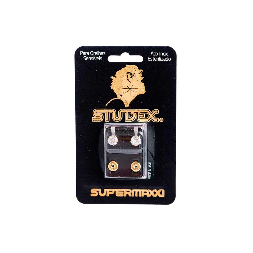 Studex Brinco Supermaxxi Dourado Pedra Branca com 1 par