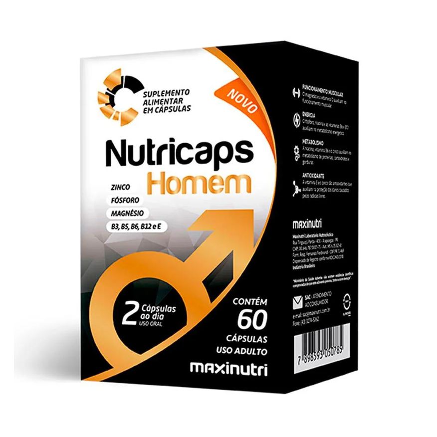 Maxinutri Nutricaps Homem Vitamínico Magnésio + Zinco 60 Cápsulas