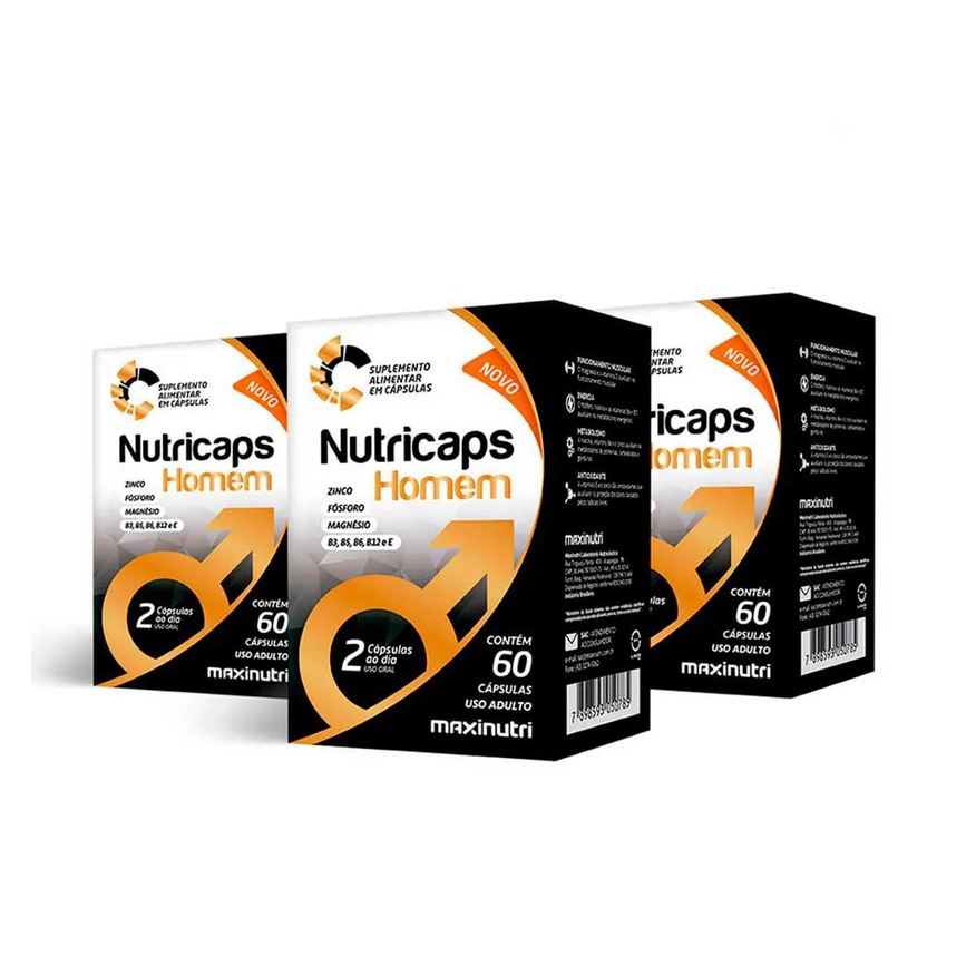 Maxinutri Kit 3 Nutricaps Homem Vitaminas + Zinco 60 Capsulas