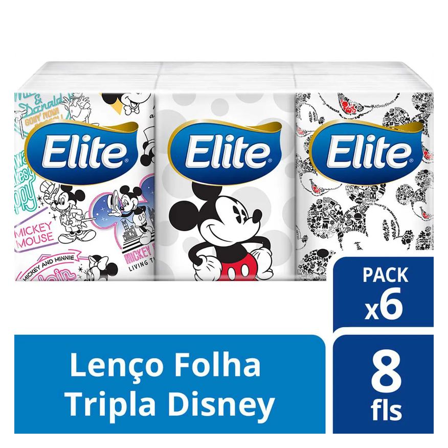 Lenço Kit de Bolso Elite Kids Folha Tripla Mickey 6 unidades