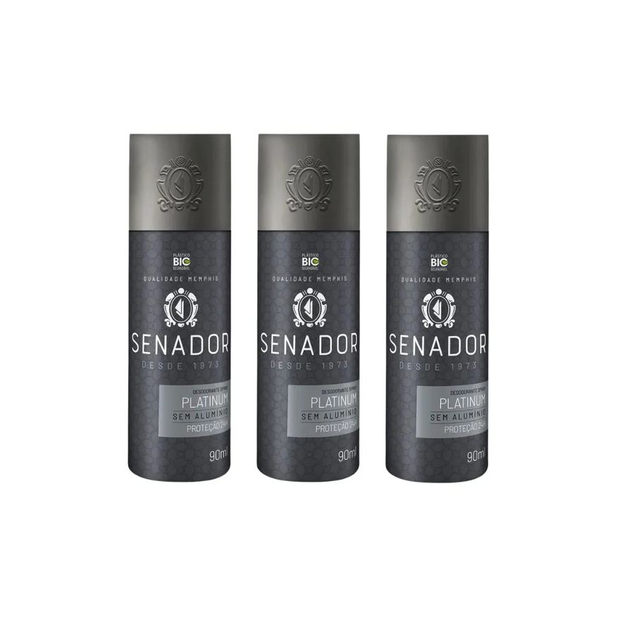 Senador Desodorante Spray Platinum 90ml - Kit C / 3un