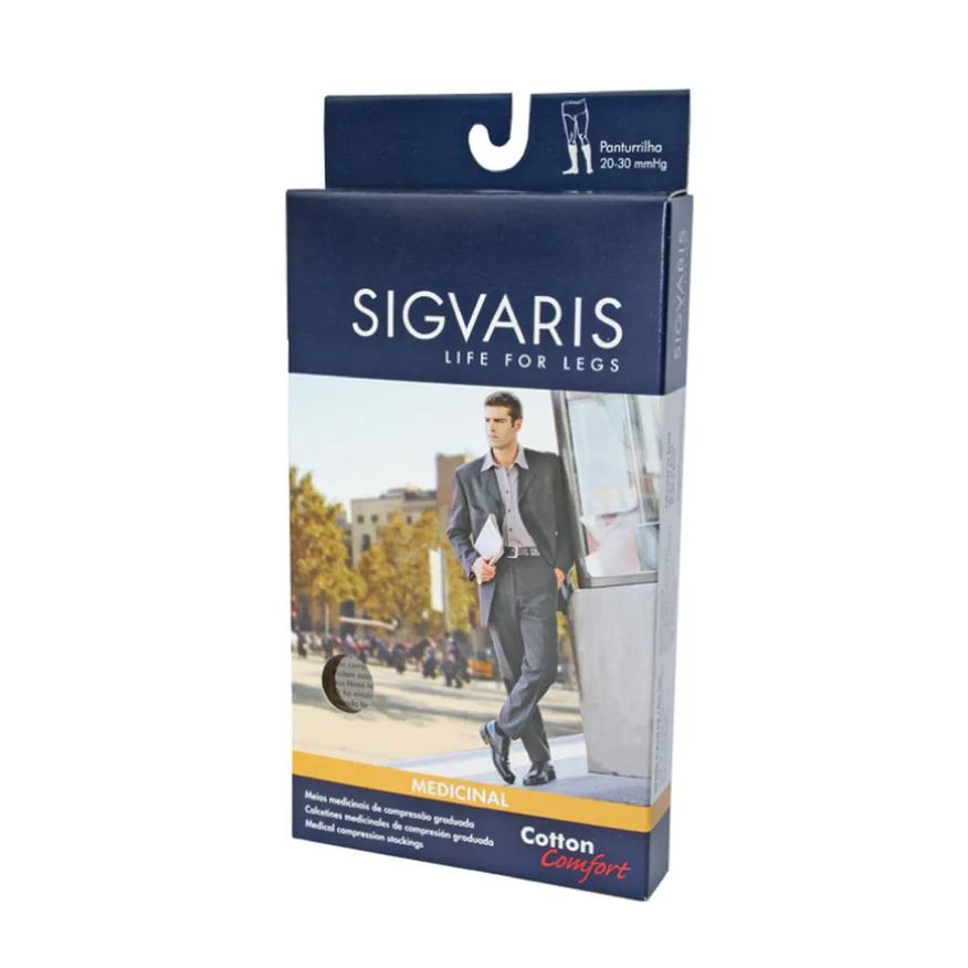 Sigvaris Meia Algodão Super 3/4 20-30 Mmhg 282F Cotton Confort Preta Xg Xg3