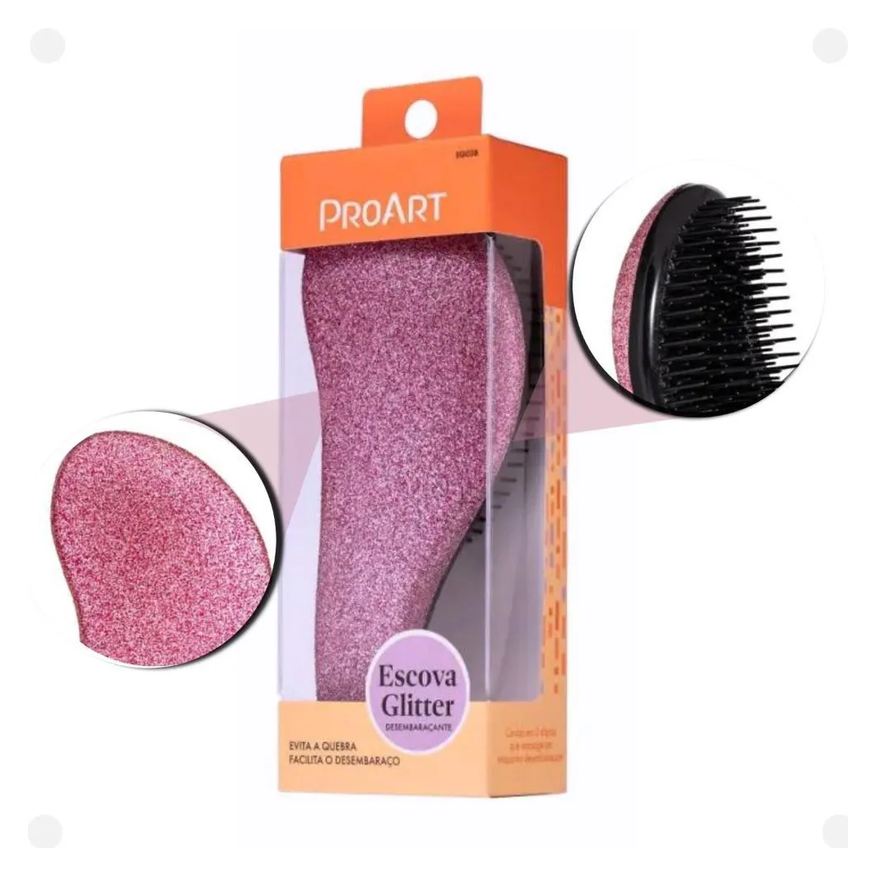 Proart Escova Desembaraçante Rosa Glitter Eg02b