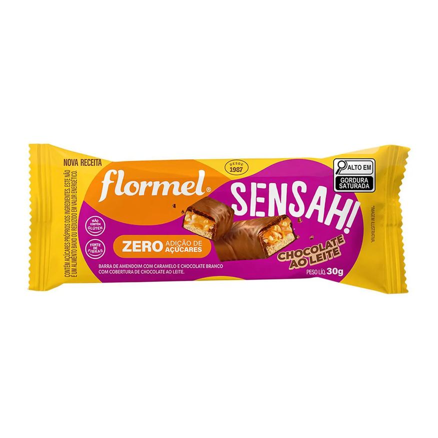 Flormel Chocolate Sensah! Zero Açúcar Amendoim com Caramelo e Chocolate Branco 30g
