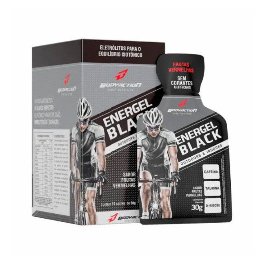 Body Action ENERGEL BLACK CAIXA COM 10 SACHêS (300g) - SABOR: FRUTAS VERMELHAS