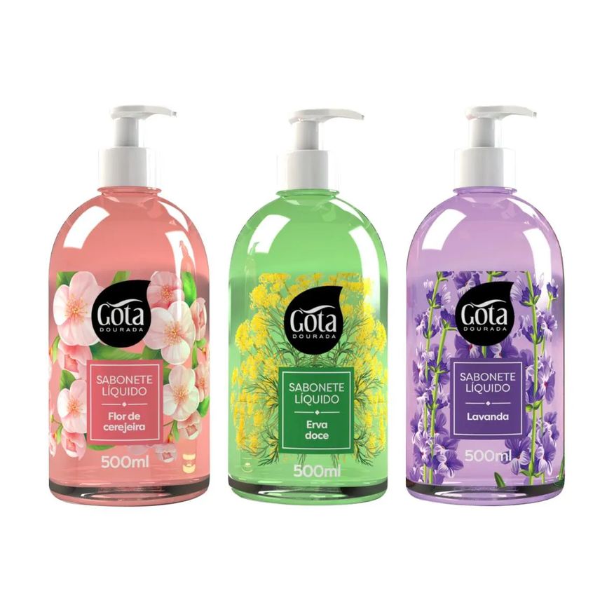 Gota Dourada Kit Gota Sabonete Líquido Flor Cerejeira Erva Doce Lavanda