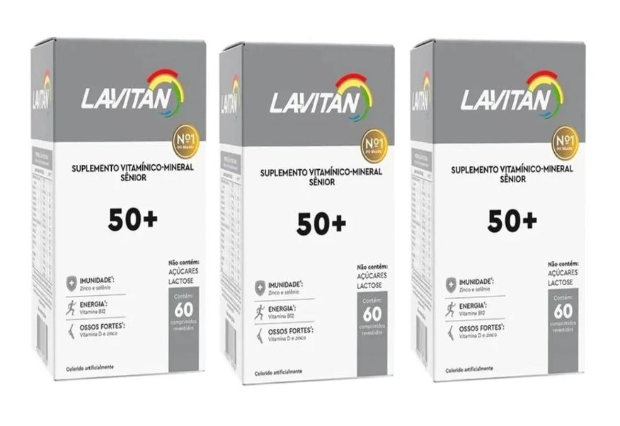 Nutracom Kit com 3 Suplemento Lavitan 50+ Sênior 60 cápsulas - Cimed