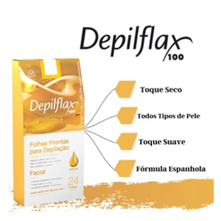 Natura Folhas Prontas Depilatórias Buço e Face Naturais de Mel Depilflax 24 Folhas Duplas Depilação Profissional Pronta para Uso