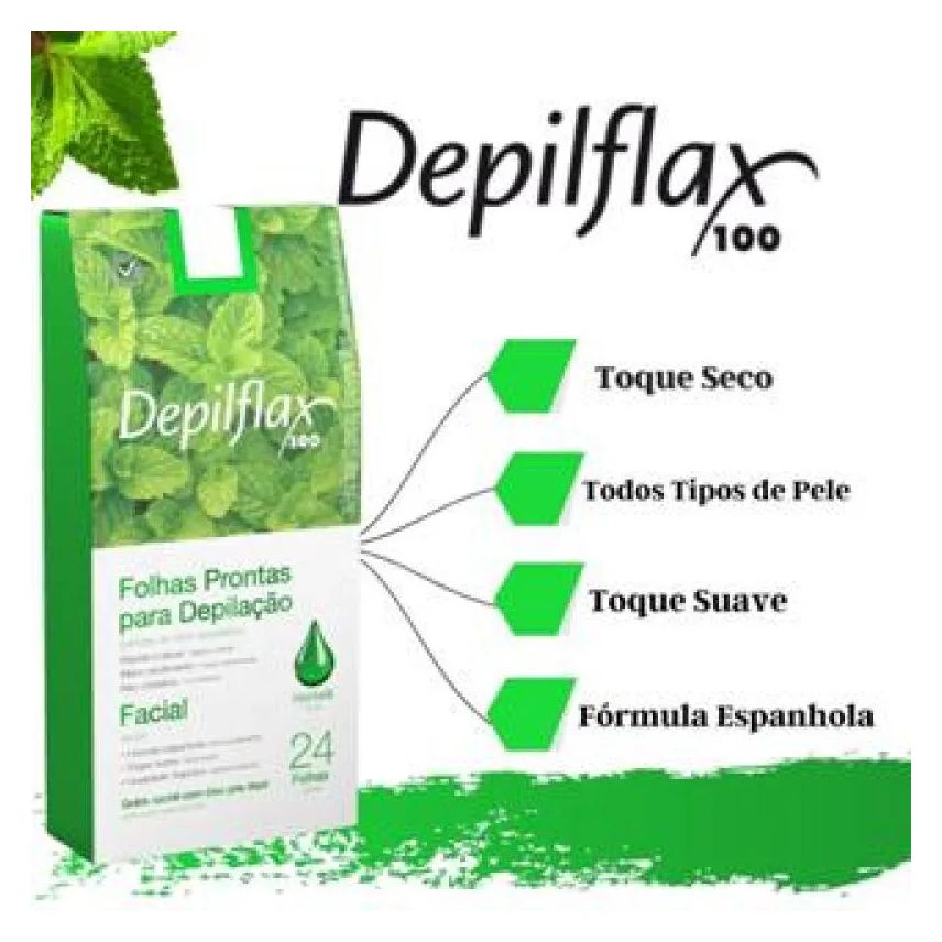 FOLHAS 24 DEPILATóRIAS FACIAL BUçO SOBRANCELHA E NARIZ DEPILFLAX HORTELã REFRESCANTE