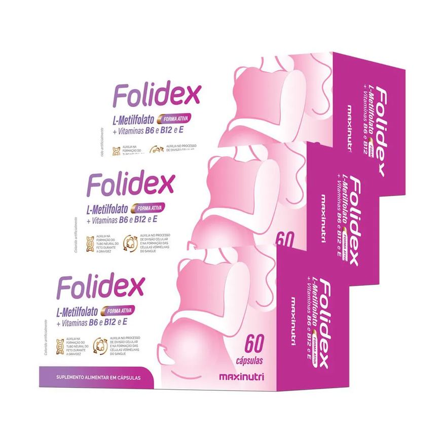 Maxinutri Kit 3 Folidex Metilfolato 420mcg + Vitaminas B6-b12 e e 60 cápsulas