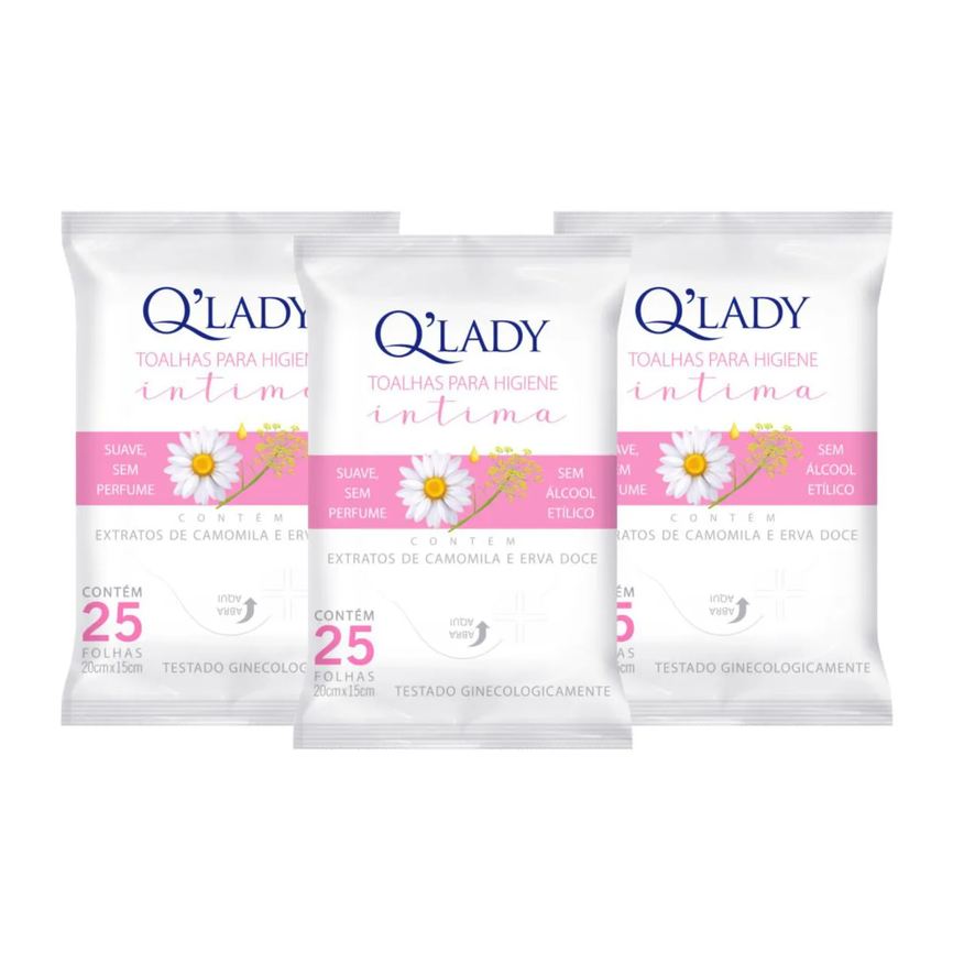 Q'Lady Kit C3 Toalhas Descartável Íntima sem Perfume Q Lady