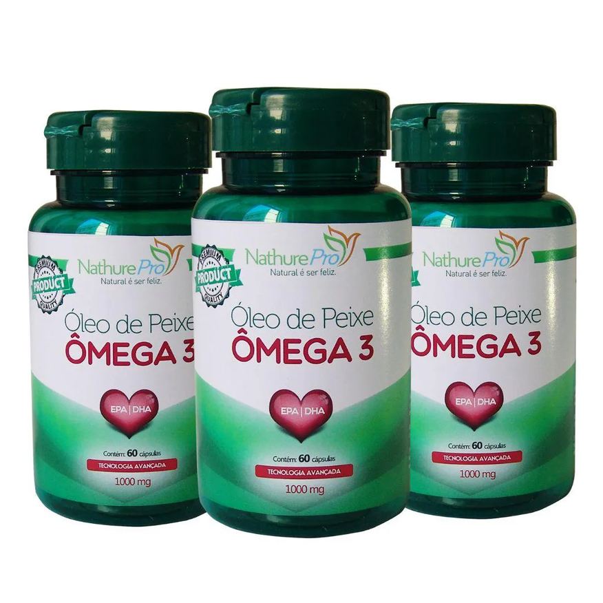 Nathurepro Kit 3 Óleo de Peixe Ômega 3 Premium 60 Cápsulas 1000mg