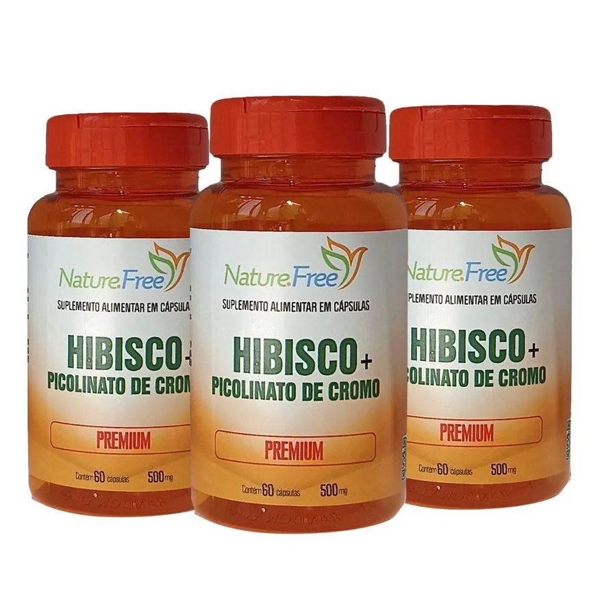 Nathurepro Kit 3 Hibisco + Picolinato de Cromo Premium 60 Cápsulas 500mg