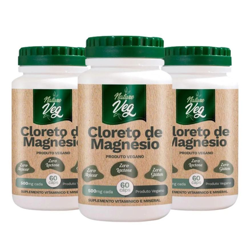 Nathurepro KIT 3 CLORETO DE MAGNéSIO (PRODUTO VEGANO) 60 CáPSULAS 550mg