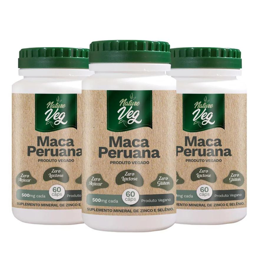 Nathurepro Kit 3 Maca Peruana + Selênio + Zinco (produto Vegano) 60 Cápsulas 500mg