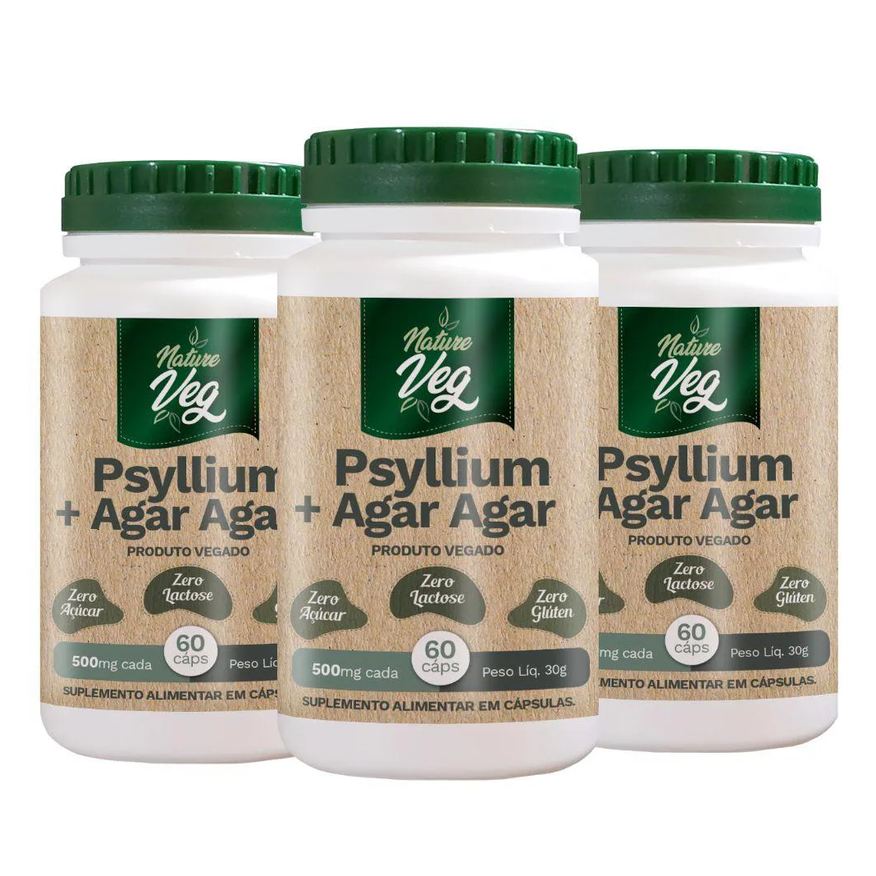 Nathurepro Kit 3 Psyllium + Agar Agar (produto Vegano) 60 Cápsulas 500mg