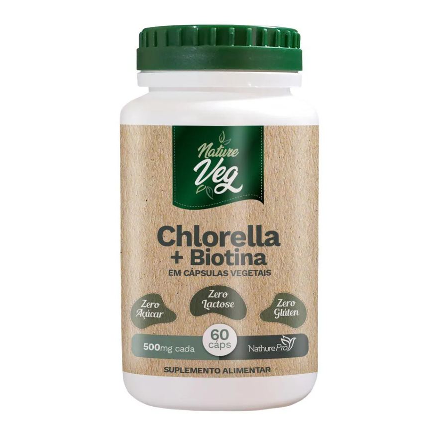 Natureveg Chlorella + Biotina (produto Vegano) 60 Cápsulas 500mg