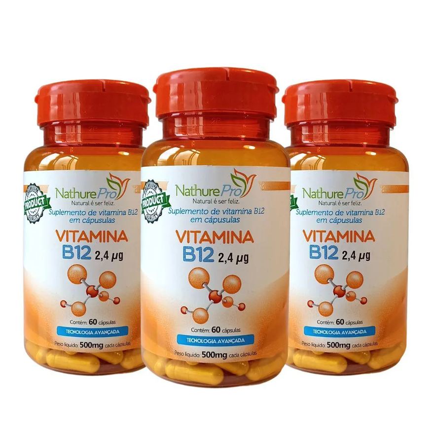 Nathurepro KIT 3 VITAMINA B12 (CIANOCOBALAMINA) 60 CáPSULAS 500mg