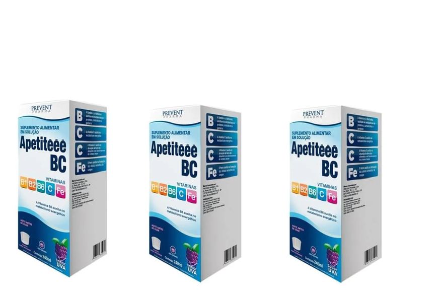 Prevent Pharma Kit C/3 Apetiteee Bc Uva 240ml Vitamina C+ B1 B2 B6 - Prevent