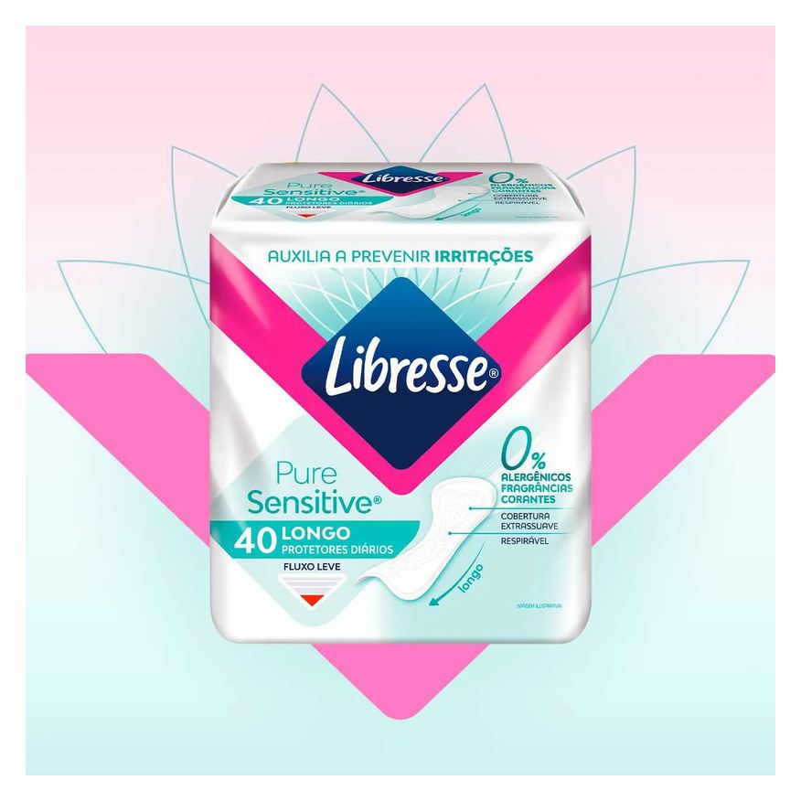 Diário Protetor Libresse Pure Sensitive Longo Sem Fragrância 40 unidades