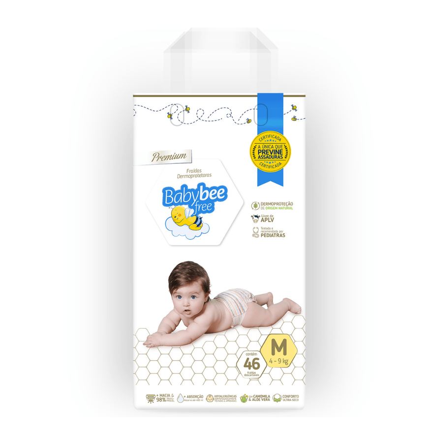 Baby Fralda Bee Free Dermoprotetora M Com 46 Unidades