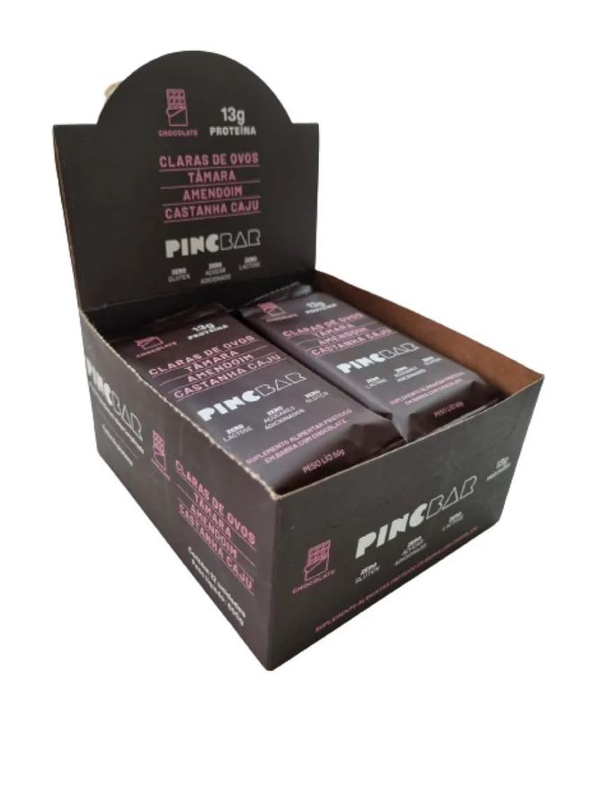 de Barra Proteína Chocolate Sem Açúcar 50g Pincbar 12 unidades