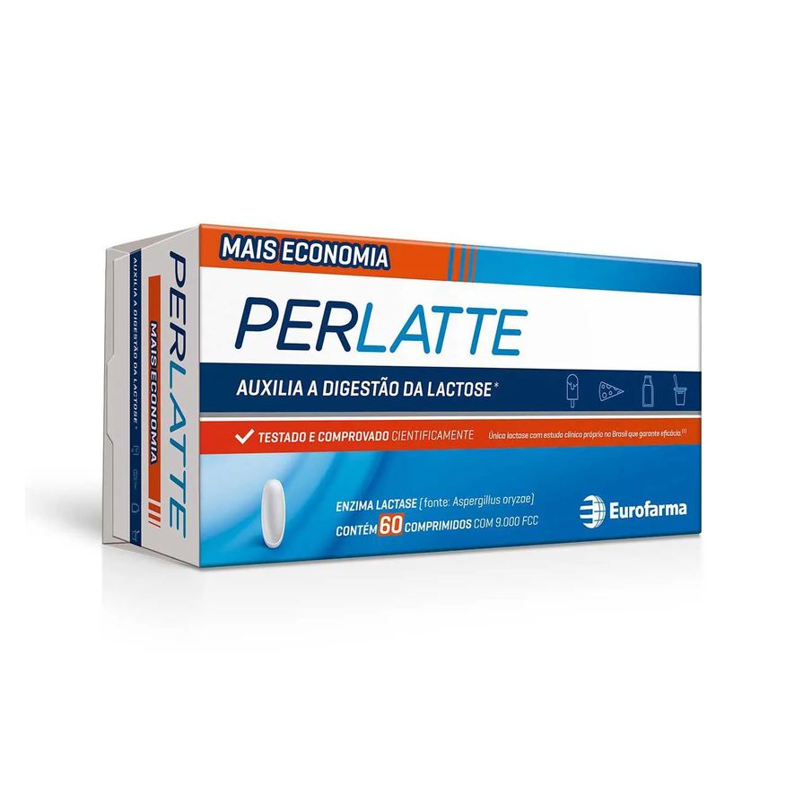 de Suplemento Lactase Perlatte 9.000 FCC com 60 Comprimidos