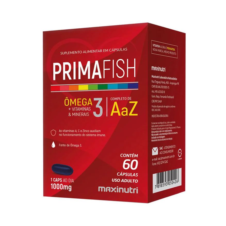 Maxinutri Primafish Ômega 3 Polivitaminas e Minerais 60 Capsulas