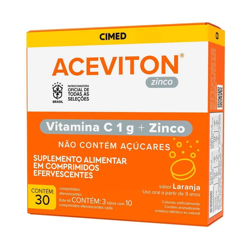 Vitamina C Efervescente + Zinco Aceviton Laranja 30 comprimidos