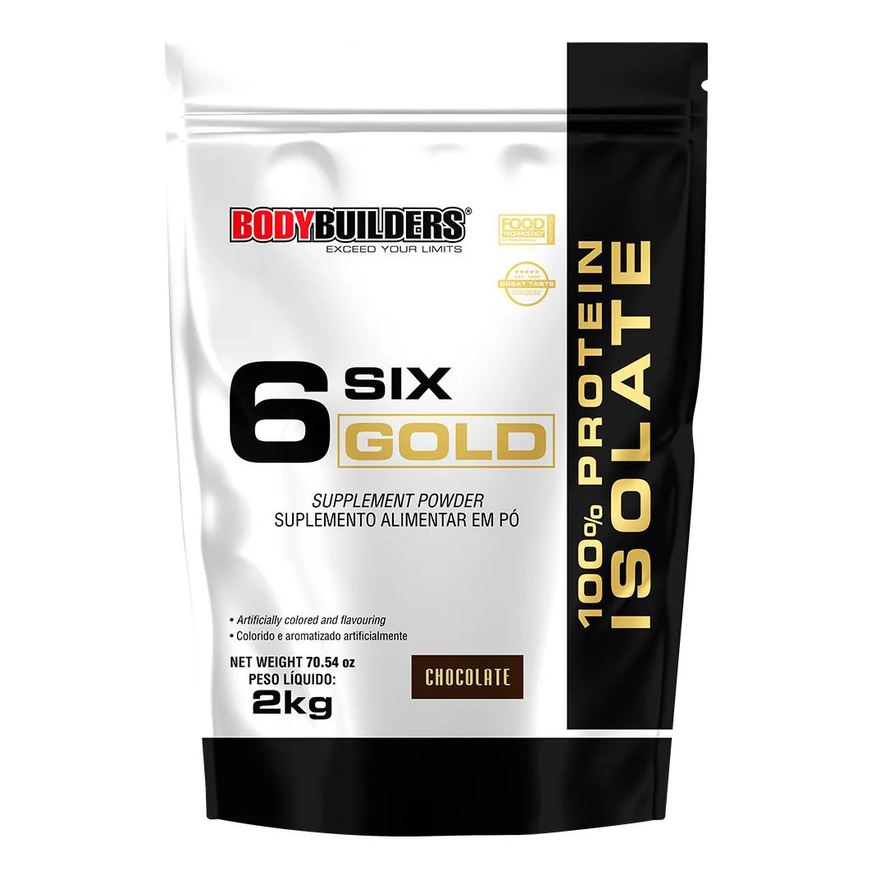 Bodybuilders Whey Protein Isolado Six Gold 2kg Exclusivo - Suplemento em Pó para Aumento de Massa Muscular Chocolate