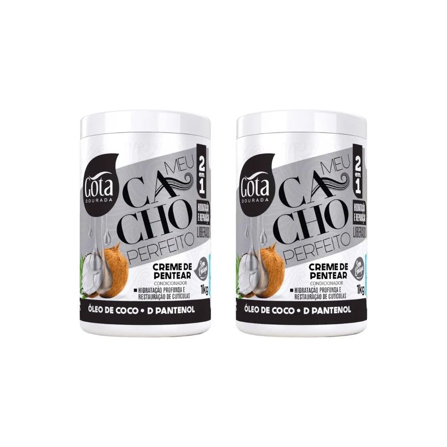 Gota Dourada Creme para Pentear 1kg Cach Oleo Coco - Kit C / 2un